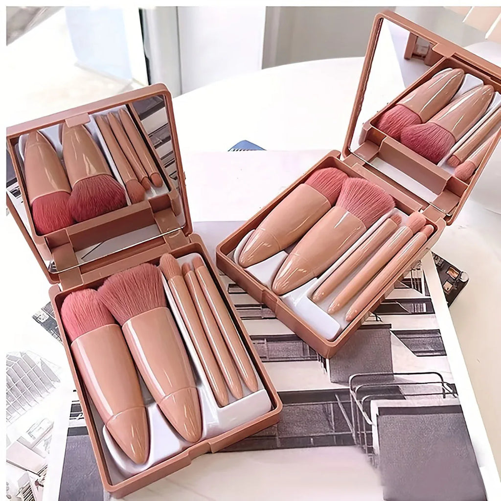 Portable Makeup Brush Set With Mirror Foldable Travel Kit ,Mini Makeup