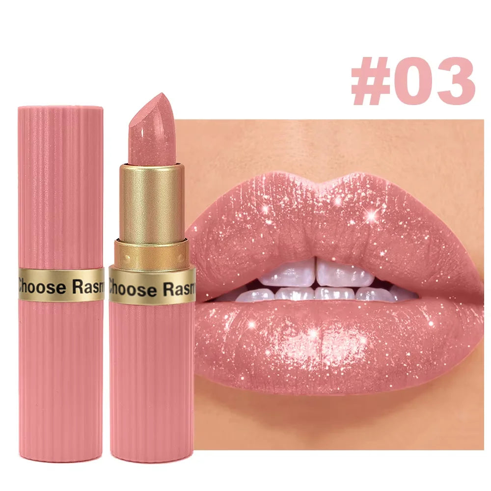 Pearlescent Pink Glitter Velvet Lipstick Metallic Waterproof Long Lasting Matte