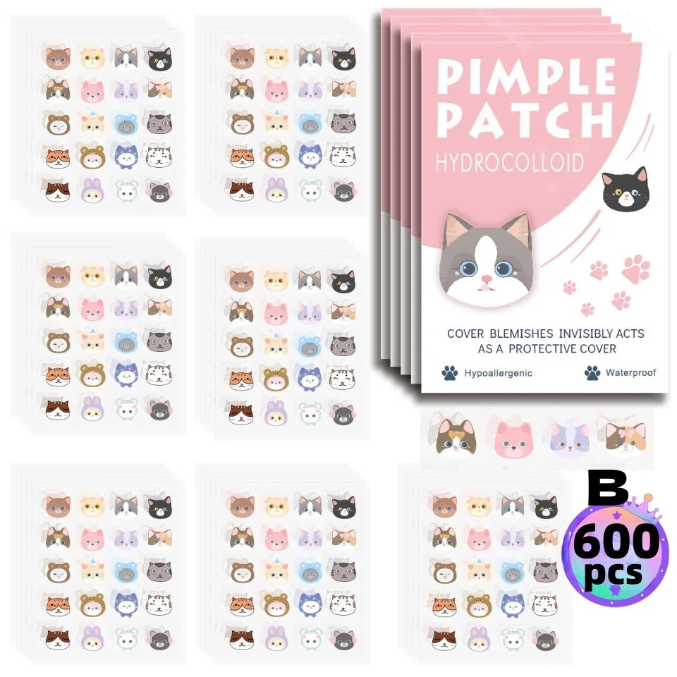 600 Pieces of Cartoon Cat Acne Patches, Facial Acne Patches, Concealer Acne Patches, and Pimples Patches. Ultra-Thin and Breathable
