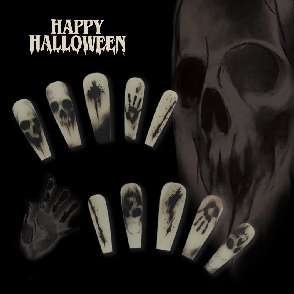 24pc Halloween Skeleton Press On Nails, Black Matte Coffin