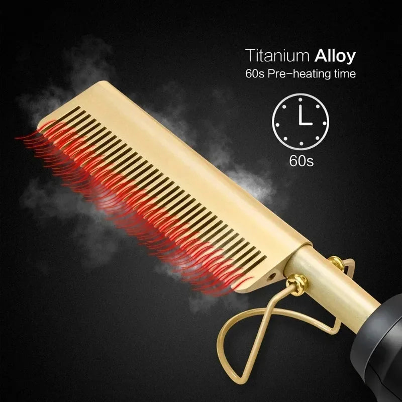 Electric Hot Comb & Straightening Brush – Wet/Dry Hair Styling Tool