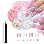 3D Flower Bow Nail Charms | Pearl Acrylic Nail Art Kit