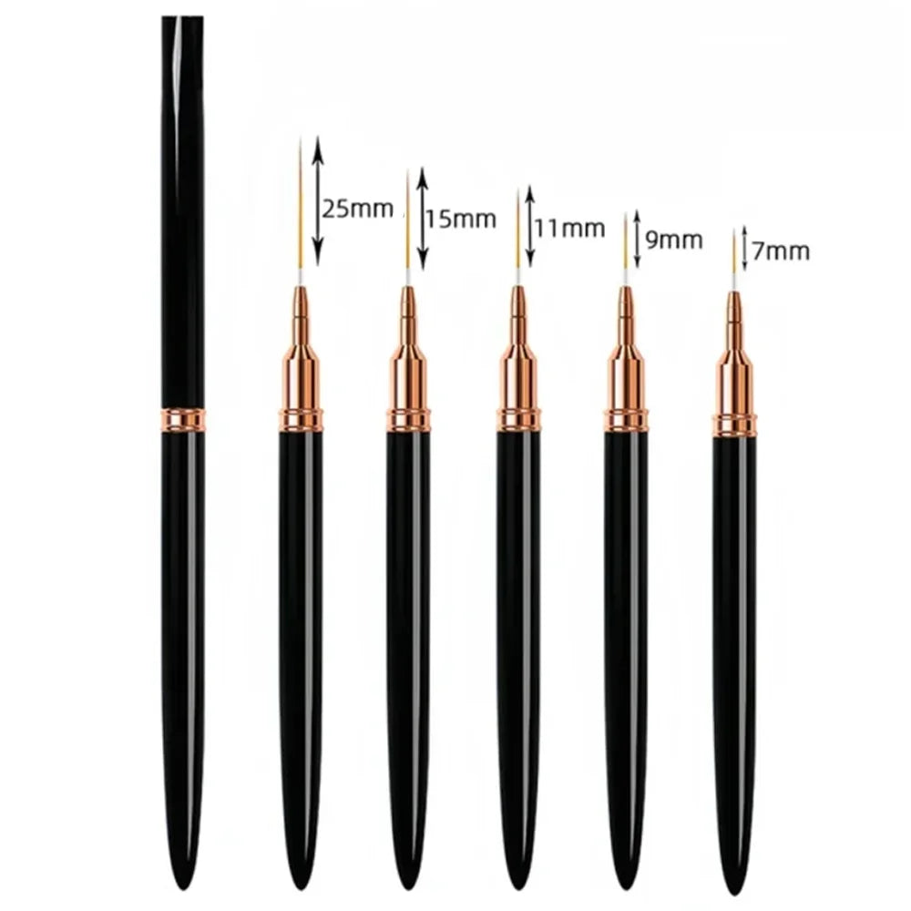 5-Piece Nail Art Liner Brushes Set Elongated Lines Striping Drawing UV Gel