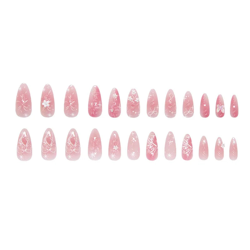 24pcs 3D Cat Eye Ice Flower Smudge Aura Butterfly Press On Nails Sweet Versatile Glossy Shimmer Ins European Trend Handmade Exquisite Finished False Nail Patches Skin Bright Reusable Removable Comfort Manicure Tips For Daily
