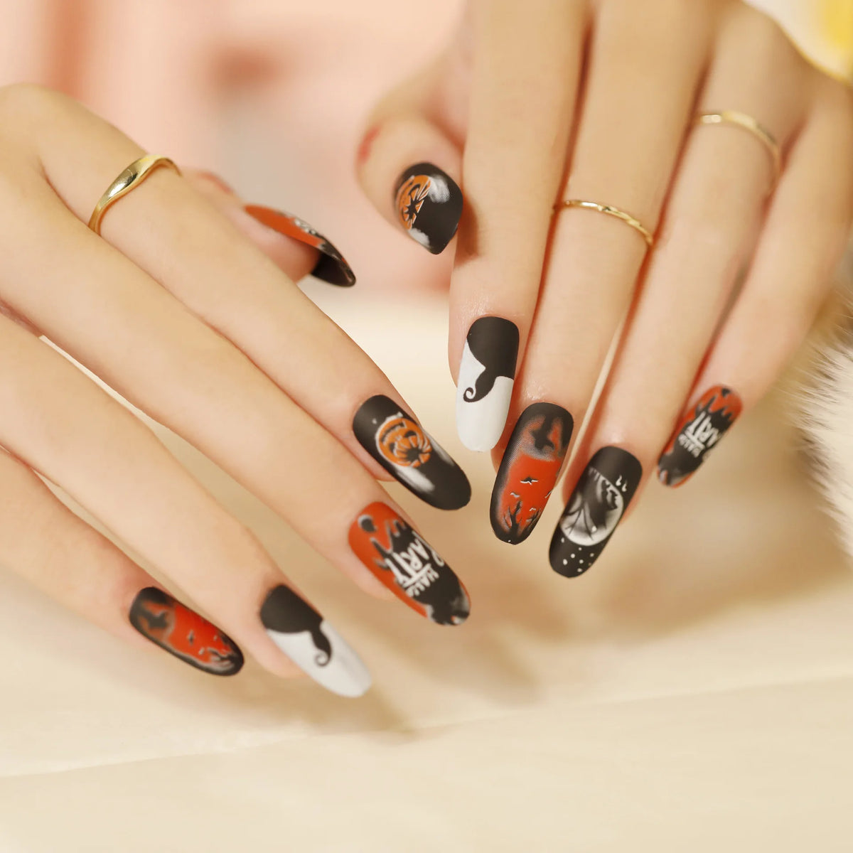Halloween Gothic Press On Nails, Spider Bat Skull Reusable Tips