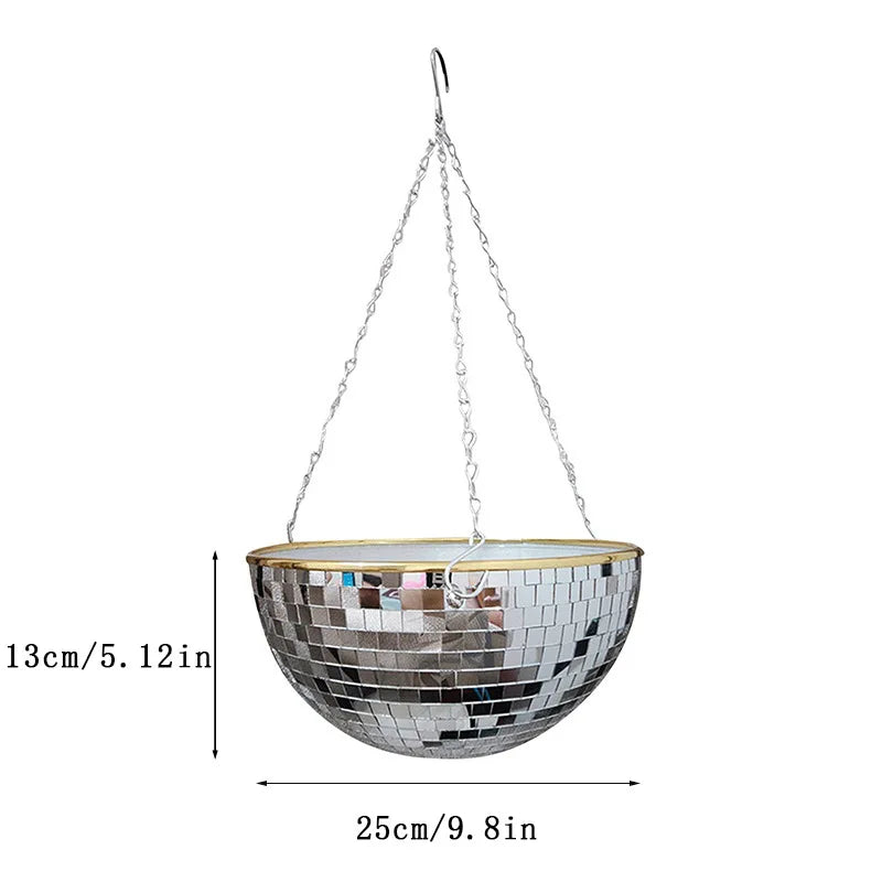 Disco Mirror Ball Hanging Planter Basket Succulent Pot Wall Decor Vase Home