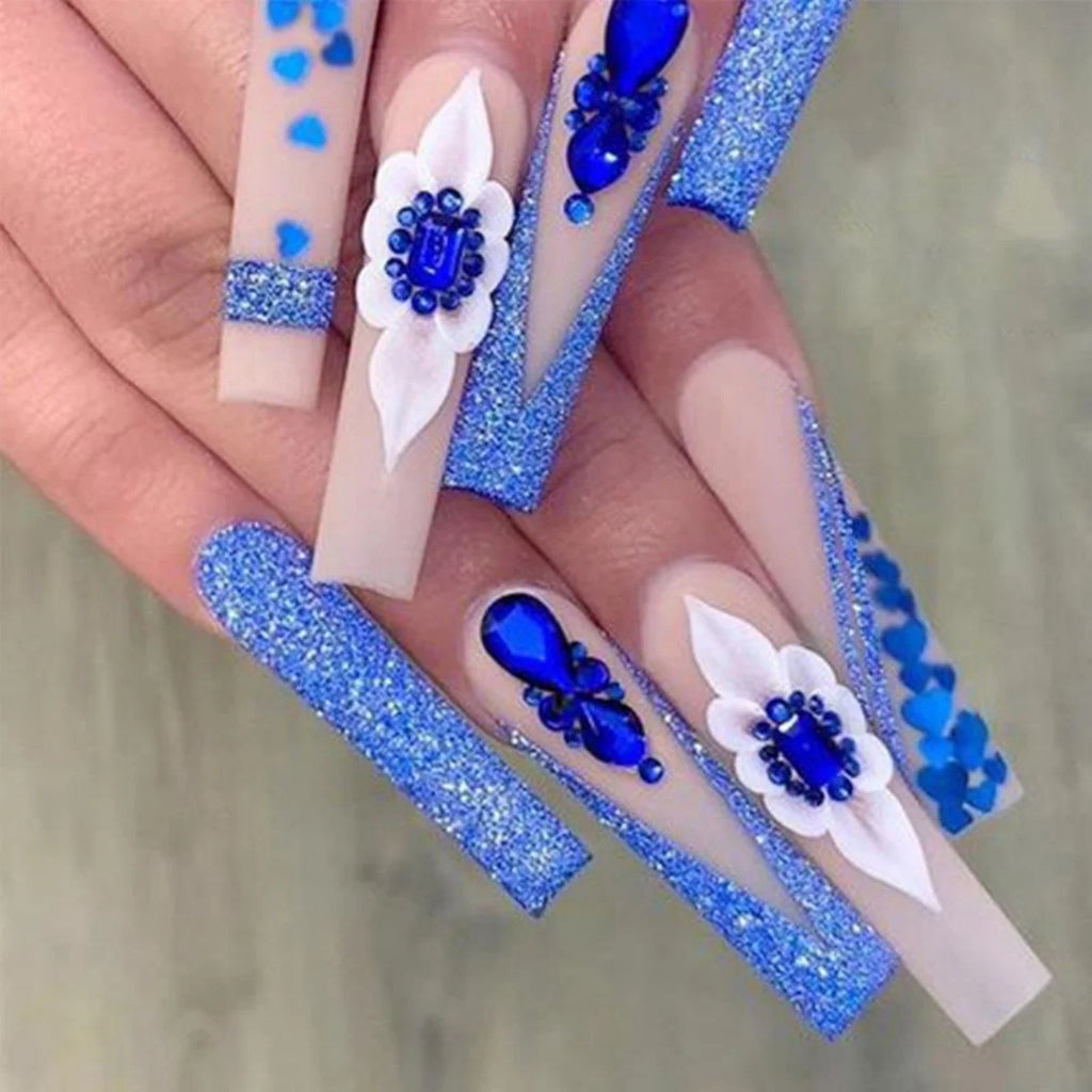 24Pcs Leopard Print Design False Nails with Bow Rhinestone Long Square Press on Nails Wearable French Ballet Fake Nail Tips