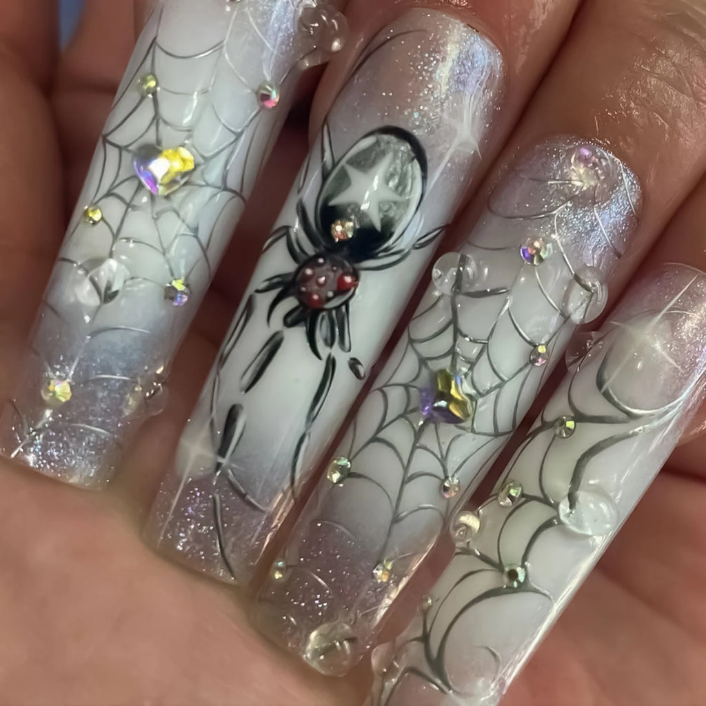 24pc Halloween Skull Press On Nails, Glitter Pink Ballet Tips