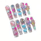 3D Bear Press-On Nails | Glitter Translucent Medium Length