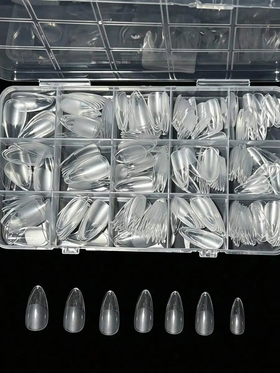 330pcs Short Almond Acrylic Matte Transparent Nail Tips 15 Sizes Press On Artificial Nails