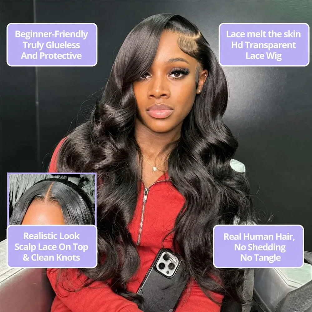 Glueless Body Wave Human Hair Wig 18 40" HD Lace