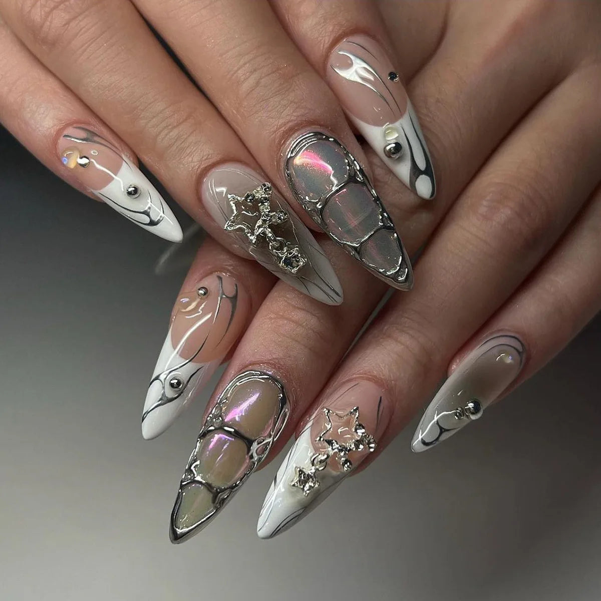 24pc Halloween Press-On Nails Black Y2K Butterfly Diamond Long Almond Tips