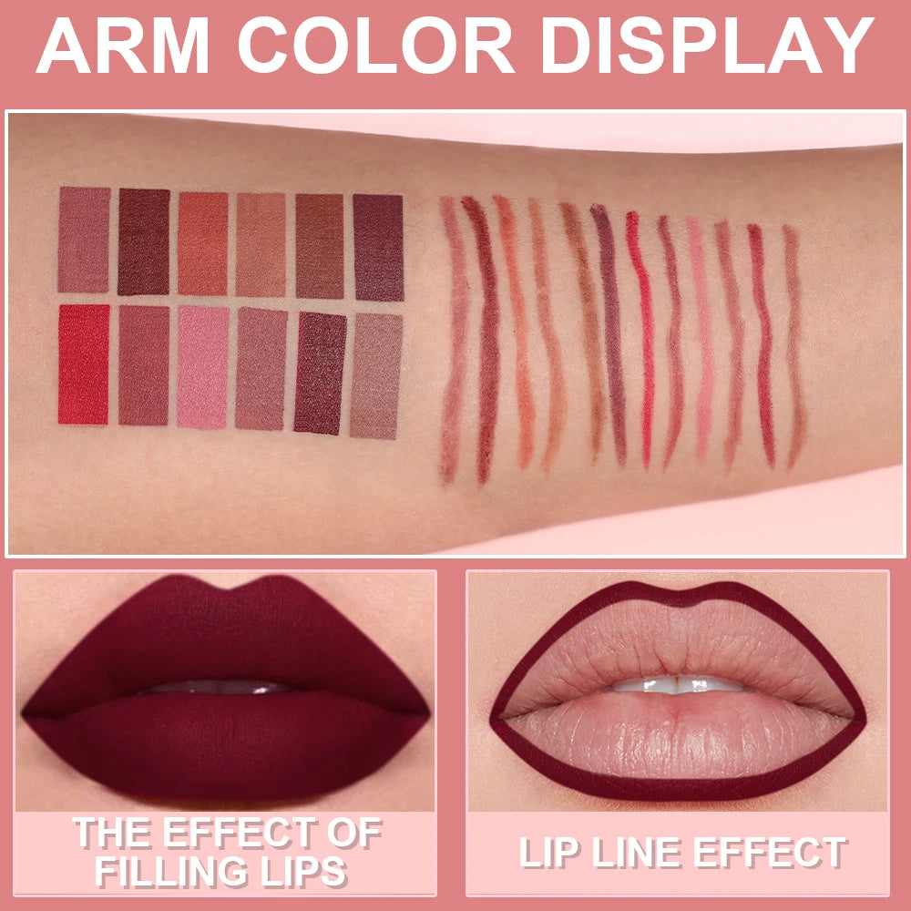 Lip Liner Pen Set Long Lasting, Waterproof Sweatproof, Easy Coloring Non