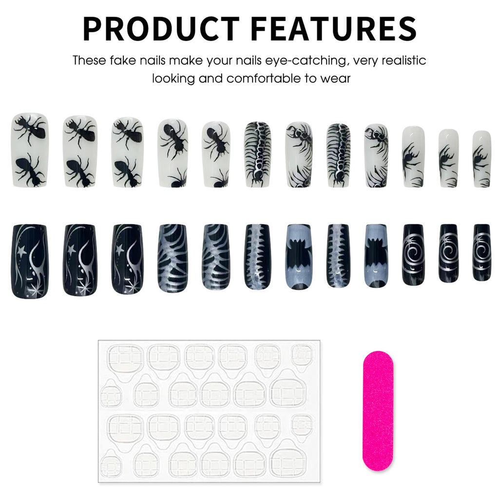 24pc Halloween Press On Nails, Black Ballet Ant Gothic Tips