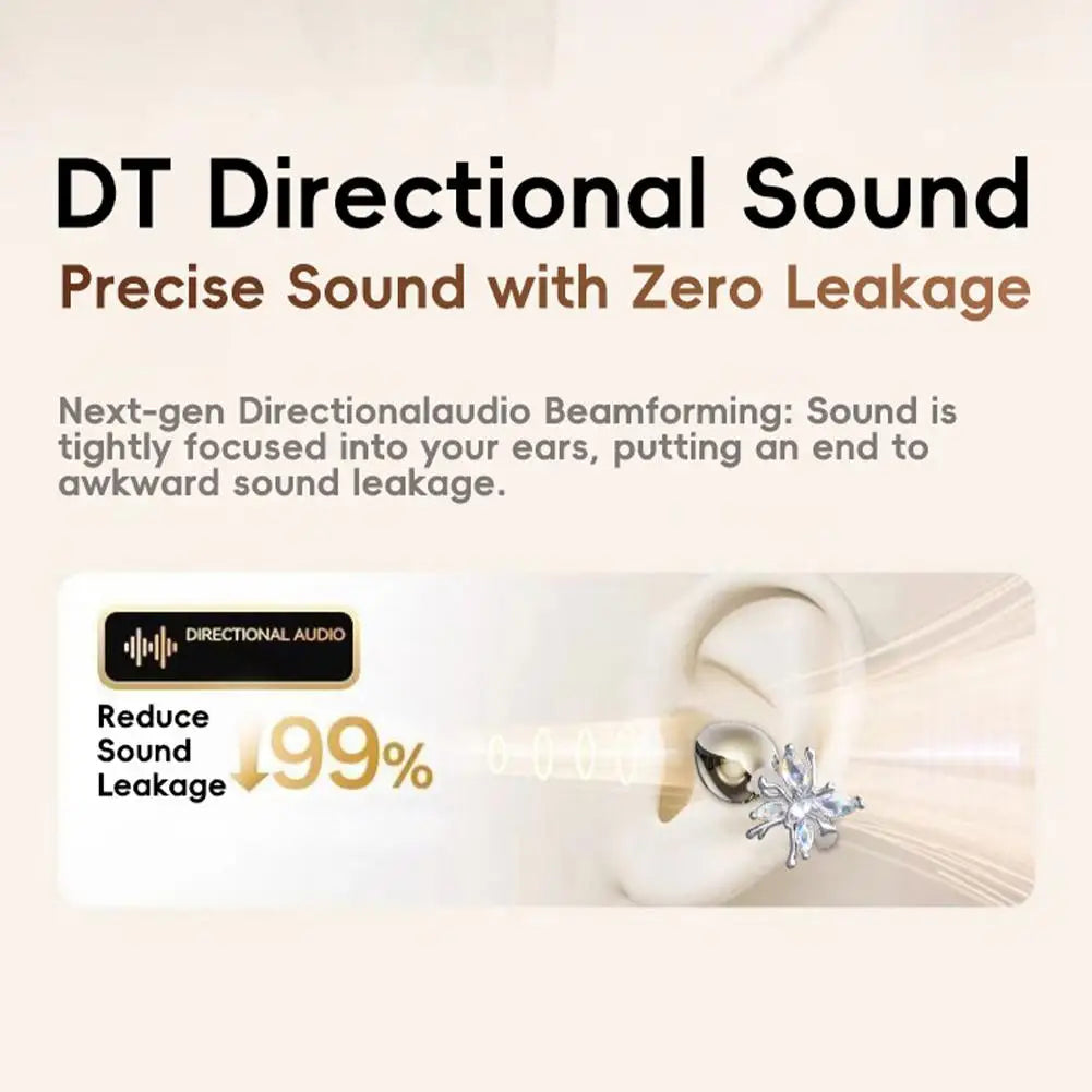 Wireless Open Ear Clip On Earbuds, Bluetooth Crystal Bowknot