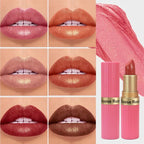 Pearlescent Pink Glitter Velvet Lipstick Metallic Waterproof Long Lasting Matte