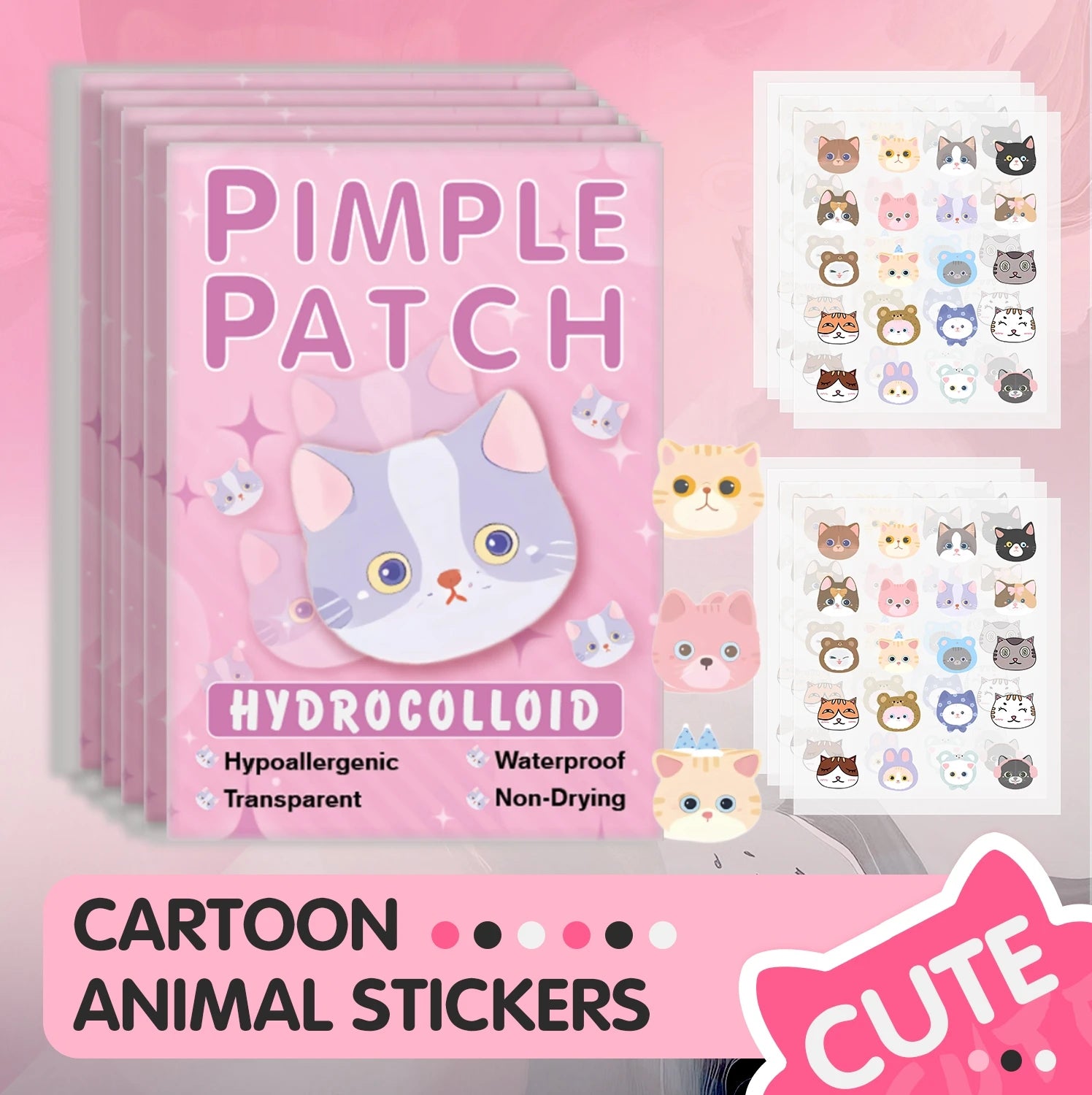 600 Pieces of Cartoon Cat Acne Patches, Facial Acne Patches, Concealer Acne Patches, and Pimples Patches. Ultra-Thin and Breathable