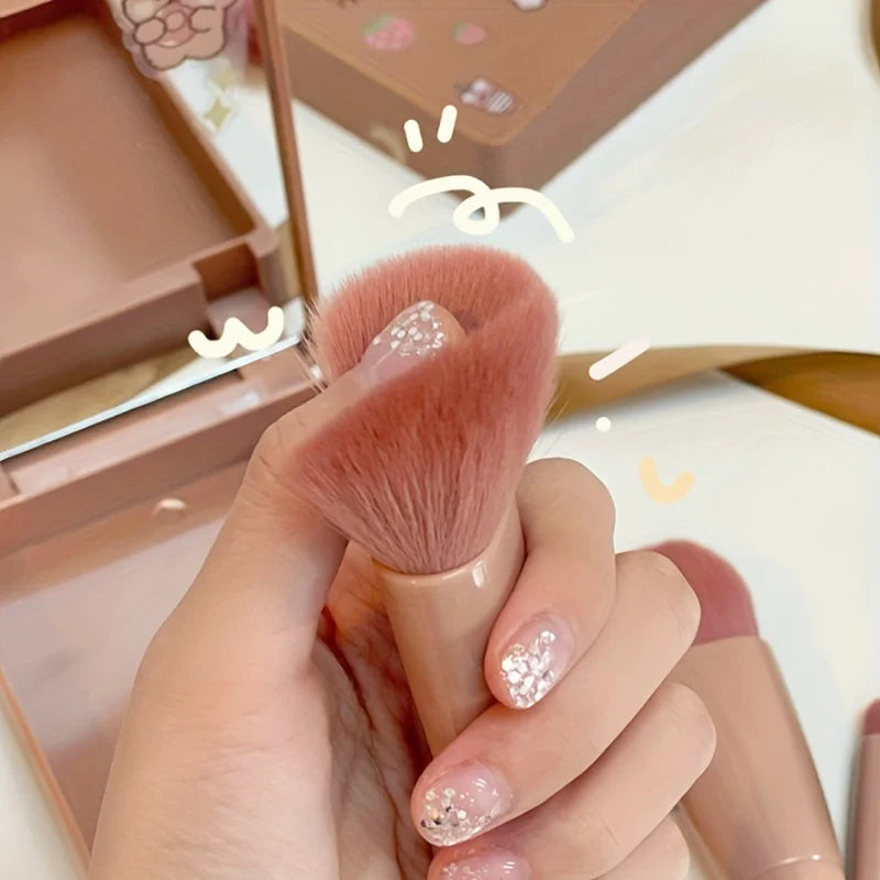 Portable Makeup Brush Set With Mirror Foldable Travel Kit ,Mini Makeup
