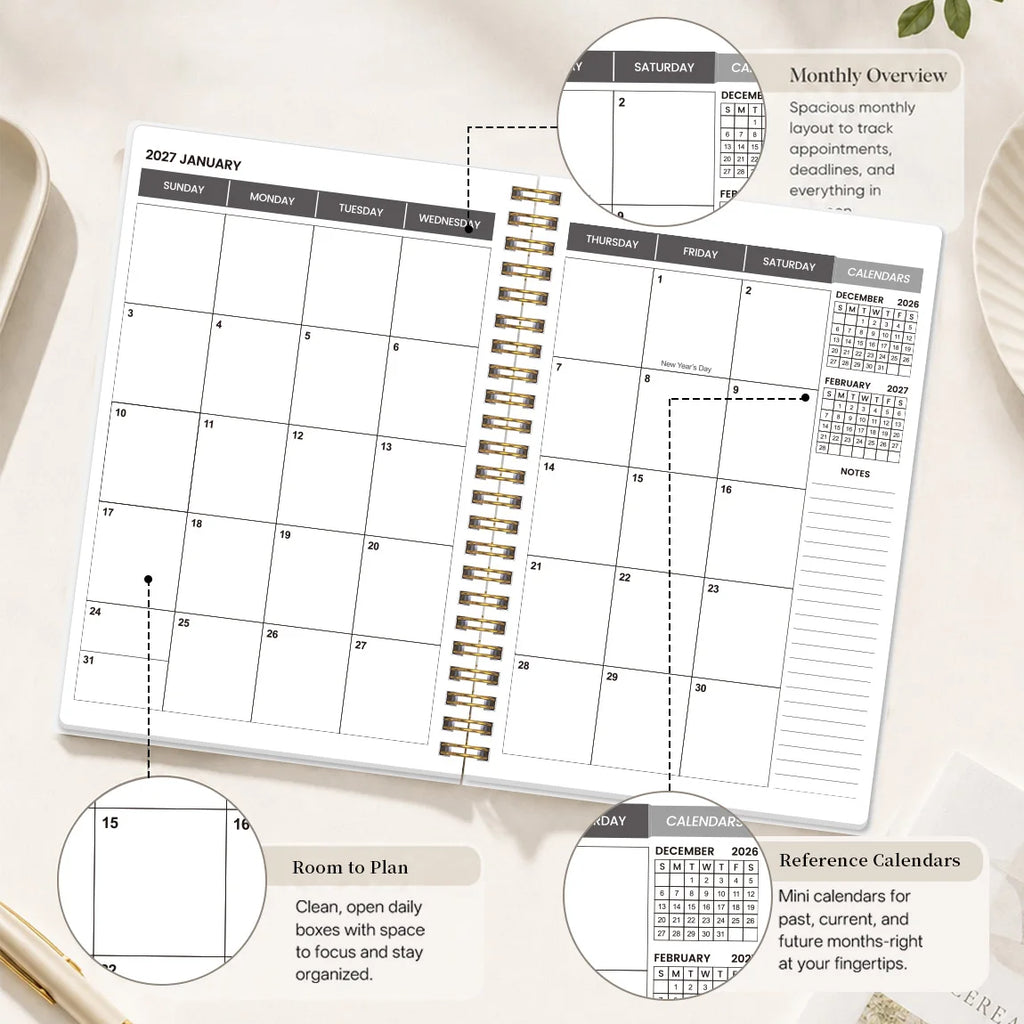 2026 2028 A5 Monthly Planner, Gold Spiral Cat Cover Organizer