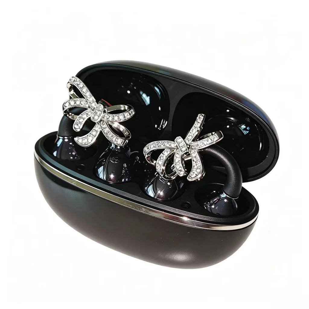 Diamond Bow Open Ear Bluetooth 5.4 Wireless Earbuds, HD Mic