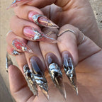 24pc Halloween Press-On Nails Black Y2K Butterfly Diamond Long Almond Tips