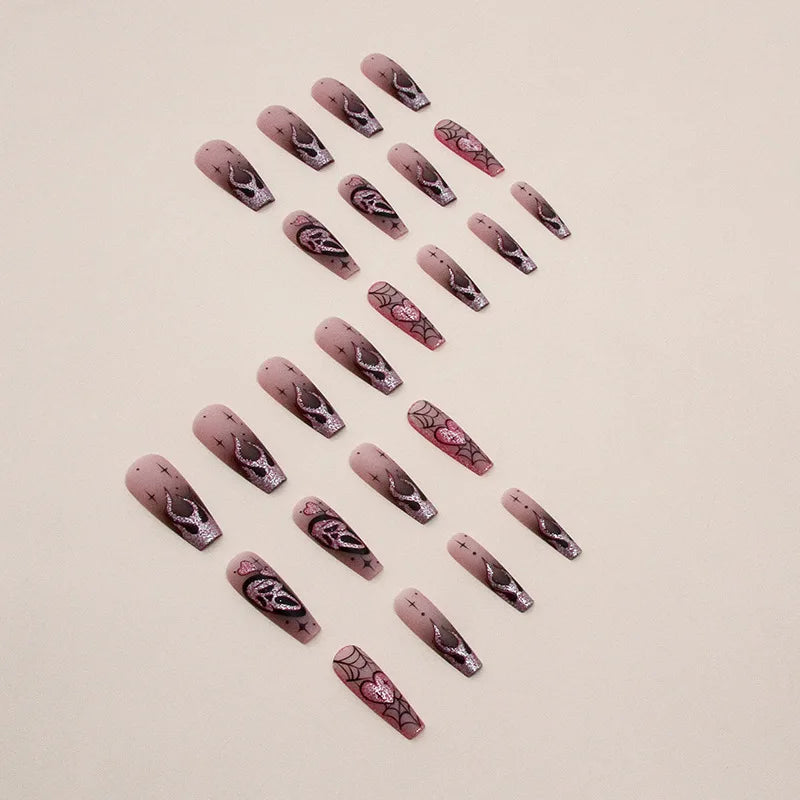 24pc Halloween Skull Press On Nails, Glitter Pink Ballet Tips