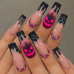 24pc Halloween Skull Press On Nails, Glitter Pink Ballet Tips