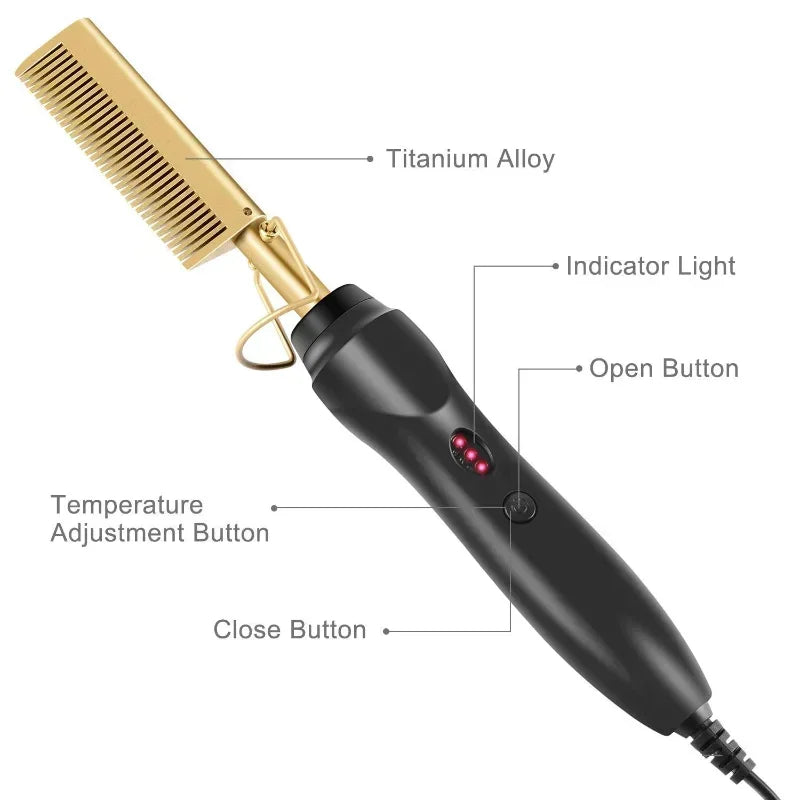 Electric Hot Comb & Straightening Brush – Wet/Dry Hair Styling Tool