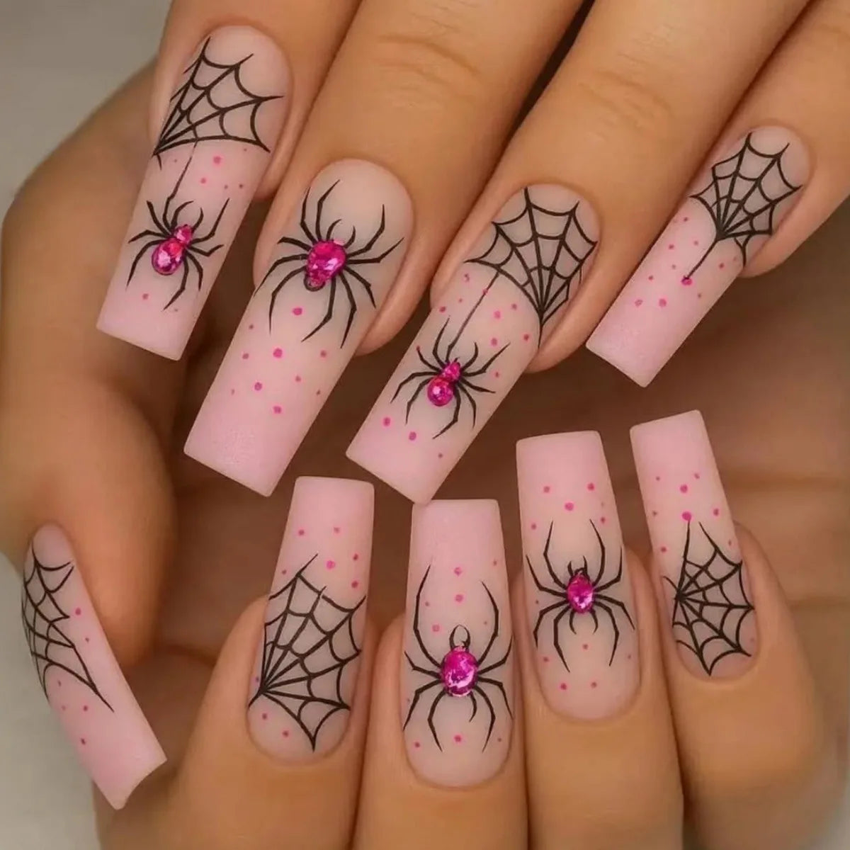 24pc Halloween Skull Press On Nails, Glitter Pink Ballet Tips