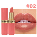 Pearlescent Pink Glitter Velvet Lipstick Metallic Waterproof Long Lasting Matte