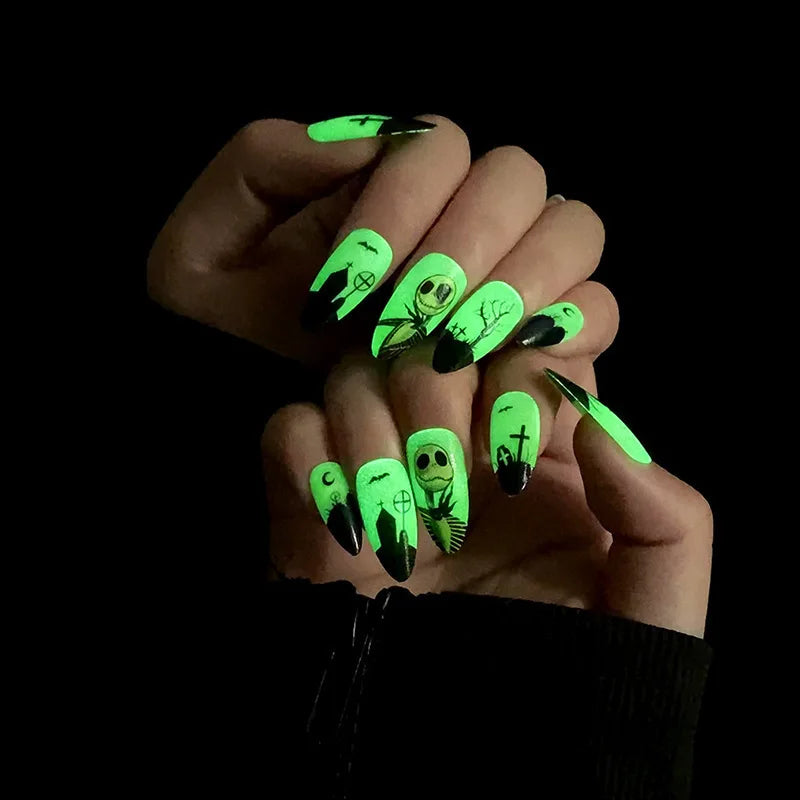 Halloween Gothic Press On Nails, Spider Bat Skull Reusable Tips