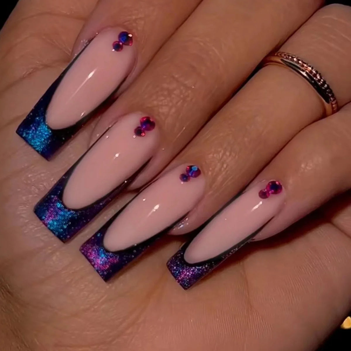 24Pcs Leopard Print Design False Nails with Bow Rhinestone Long Square Press on Nails Wearable French Ballet Fake Nail Tips