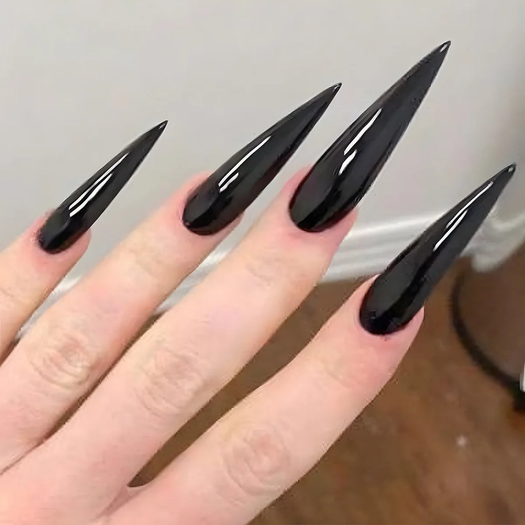 24pc Halloween Press-On Nails Black Y2K Butterfly Diamond Long Almond Tips