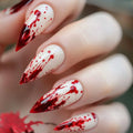 24pc Halloween Press On Nails, Red Blood Almond Full Cover