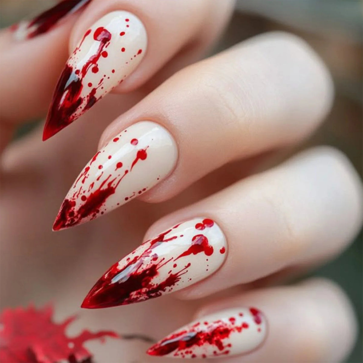 24pc Halloween Press On Nails, Red Blood Almond Full Cover