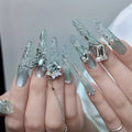 10pcs/Purely Handmade Adorned Nails【Spring Mountain Cold Moon】High-end, Light Luxury Atmosphere, Pure and Ethereal, Clear and Transparent Nail Art, Purely Handmade Adorned Nails, Reusable False Nails, Suitable for Holiday