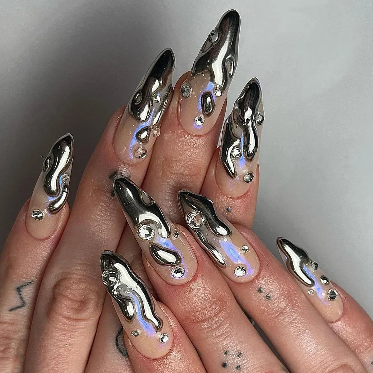 24pc Halloween Press-On Nails Black Y2K Butterfly Diamond Long Almond Tips