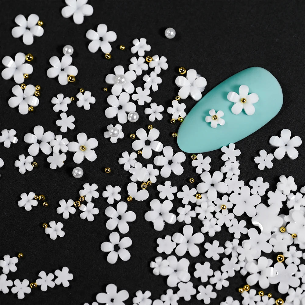 3D Flower Bow Nail Charms | Pearl Acrylic Nail Art Kit