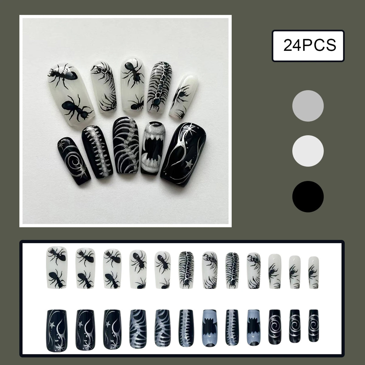 24pc Halloween Press On Nails, Black Ballet Ant Gothic Tips
