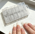 Long Taper Coffin Clear Nail Tips 12 Sizes Full Cover Half Matte Base Acrylic False Nails Storage Box Reusable Soft ABS Nail Extension Tips For Salon DIY Manicure