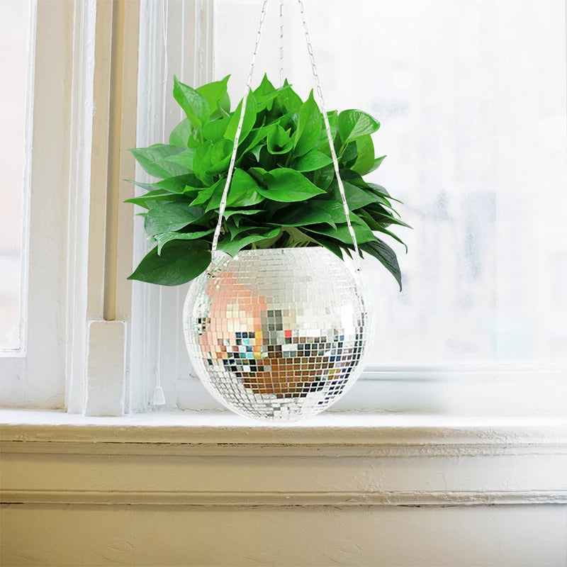 Disco Mirror Ball Hanging Planter Basket Succulent Pot Wall Decor Vase Home