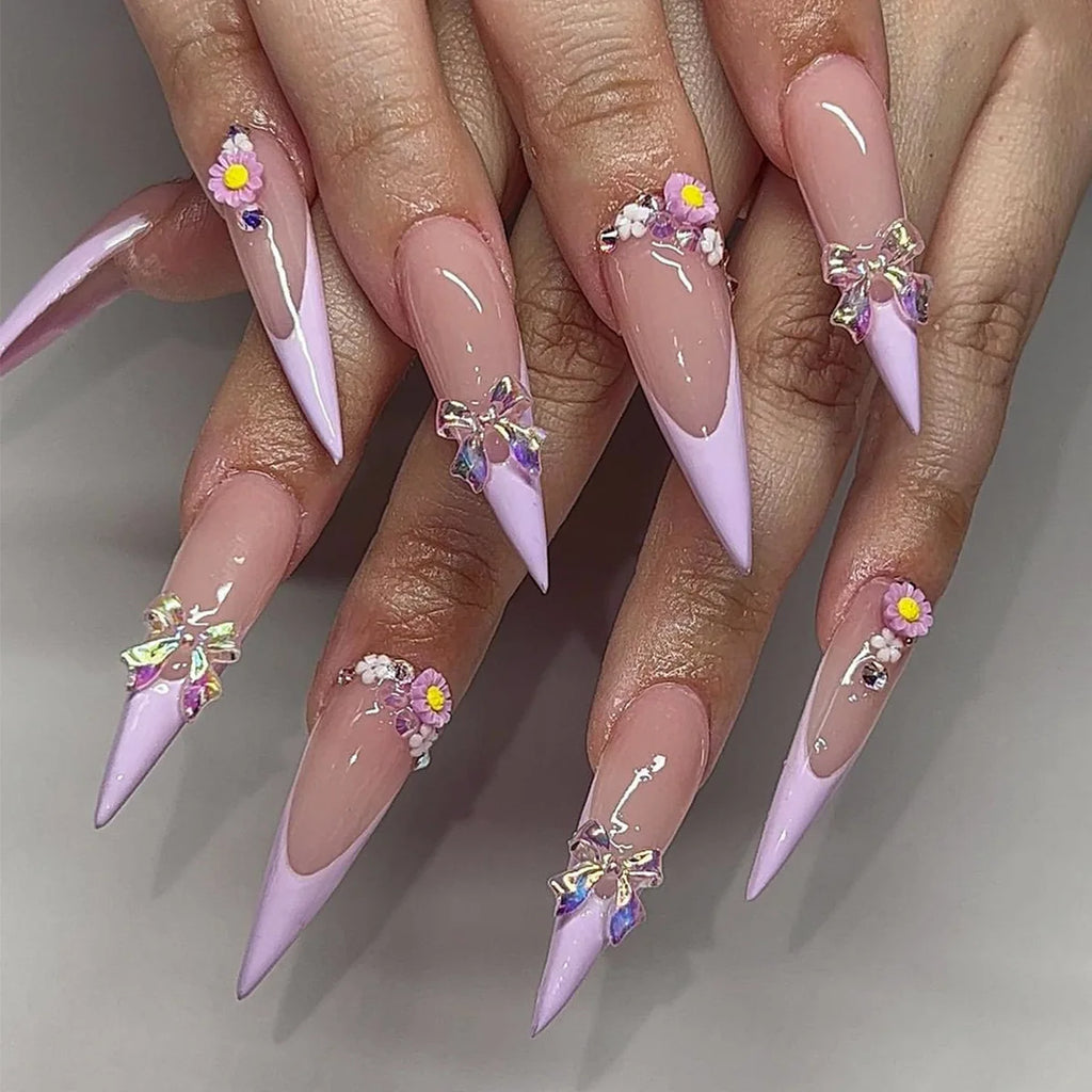 24pc Halloween Press-On Nails Black Y2K Butterfly Diamond Long Almond Tips