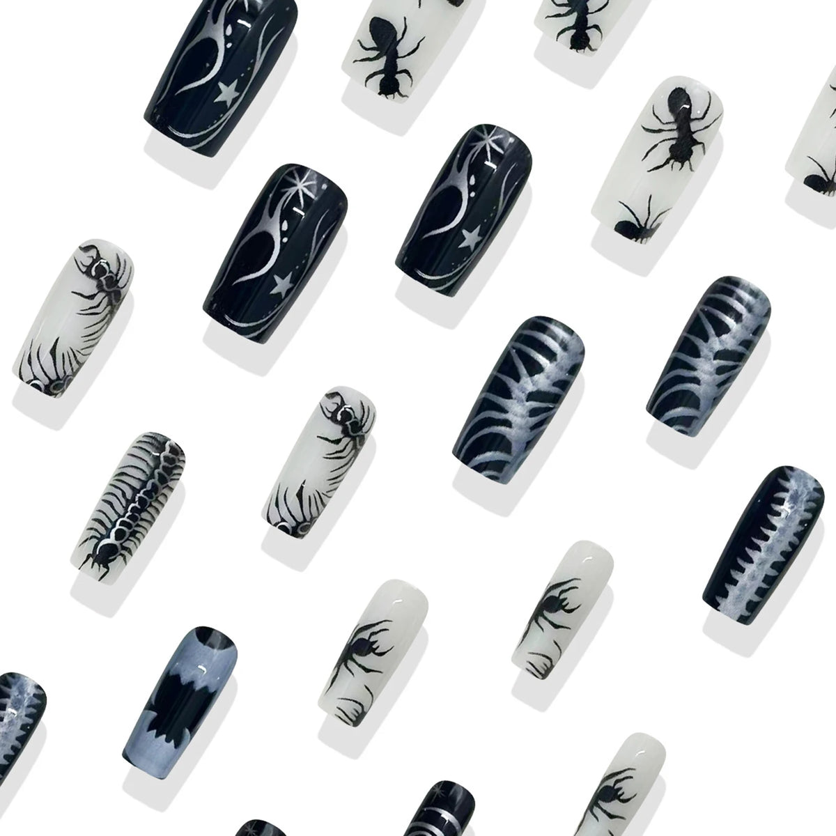 24pc Halloween Press On Nails, Black Ballet Ant Gothic Tips