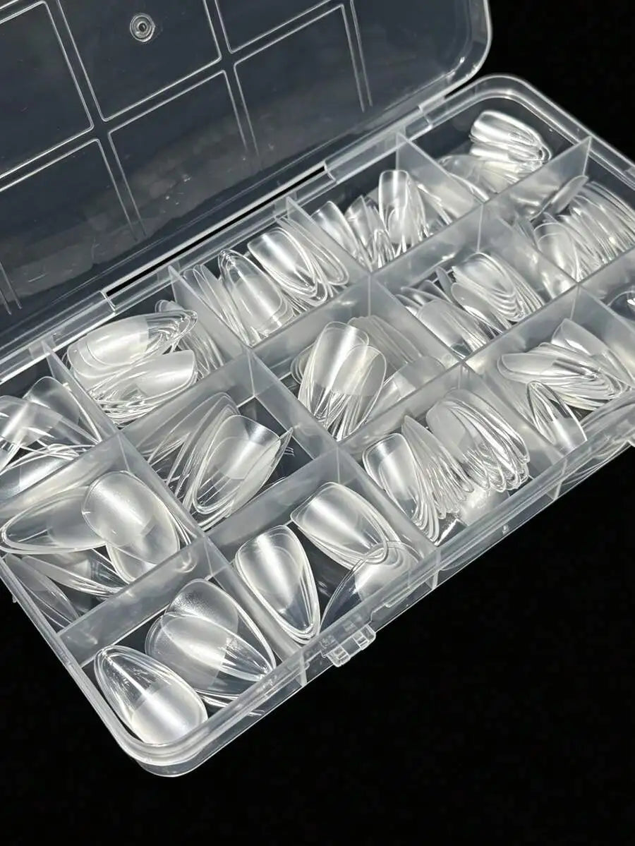 330pcs Short Almond Acrylic Matte Transparent Nail Tips 15 Sizes Press On Artificial Nails