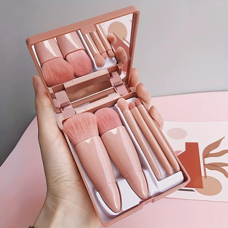 Portable Makeup Brush Set With Mirror Foldable Travel Kit ,Mini Makeup