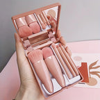 Portable Makeup Brush Set With Mirror Foldable Travel Kit ,Mini Makeup