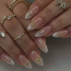 24PCS Gold Bow French Press-On Nails | Almond Nail Art Tips