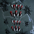 24pc Halloween Press On Nails, Red Ghost Coffin Acrylic Tips