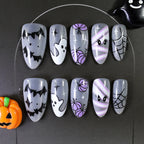 24pc Halloween Press On Nails, Silver Spider Gothic Almond Tips