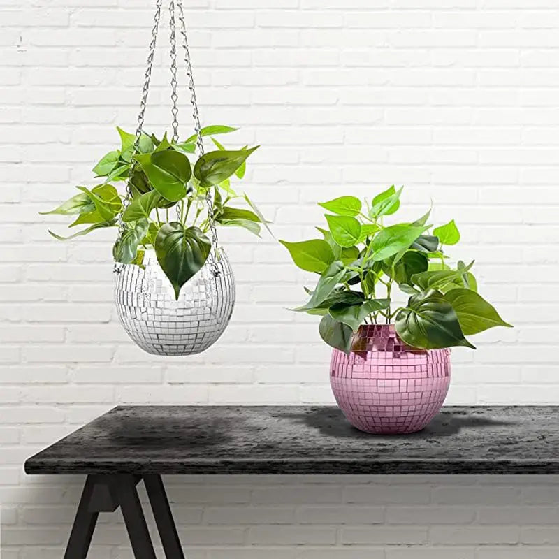 Disco Mirror Ball Hanging Planter Basket Succulent Pot Wall Decor Vase Home